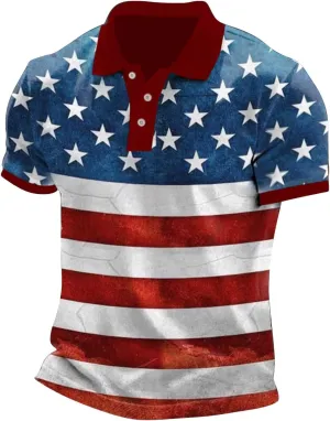 Polo Shirts for Men American Flag Patriotic Short Sleeve Performance Golf Shirt Dry Fit 4th of July USA Gym T-Shirts