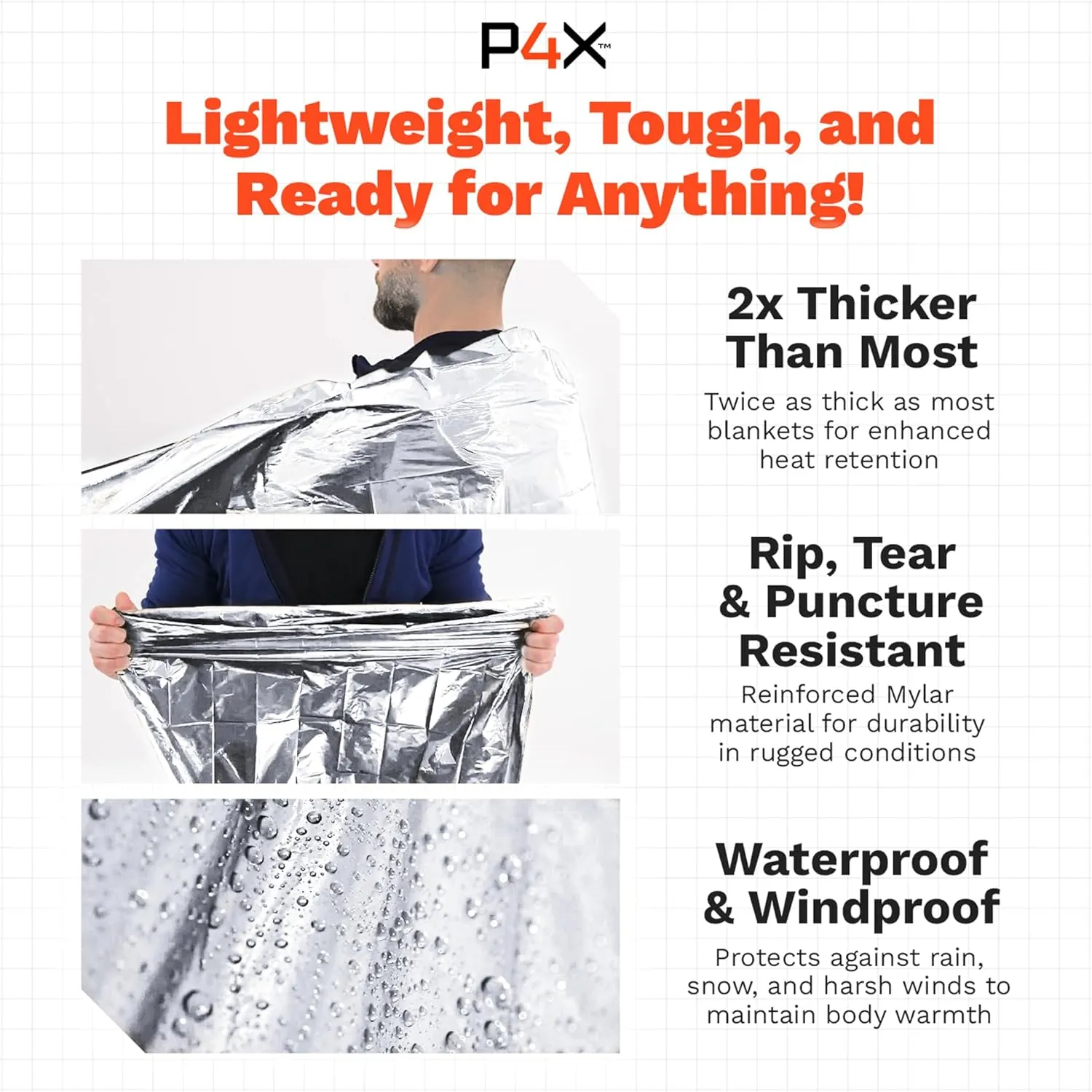 PREPARED4X Mylar Blankets 8 Pack - Waterproof Emergency Blanket - Rip and Tear Resistant Survivalist Gear - Emergency Thermal Blanket for Outdoor Survival