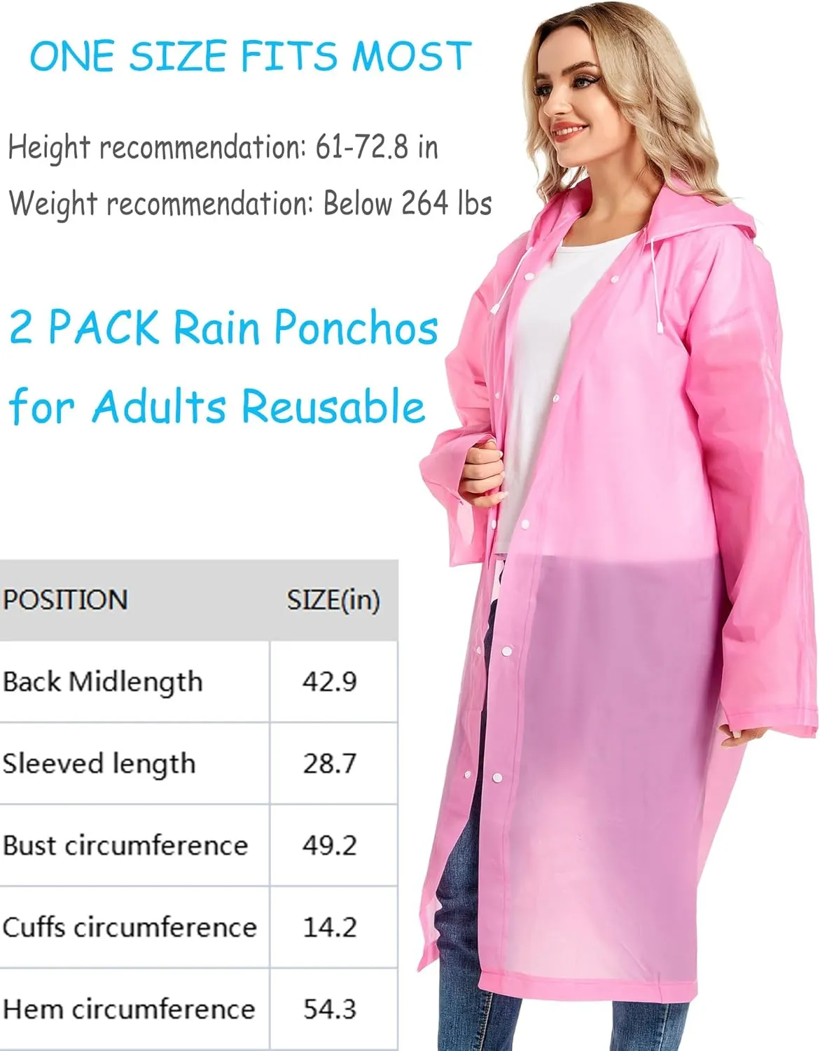 Rain Ponchos for Adults Reusable Raincoats Survival Heavy Duty Military Impermeable 2 Packs Rain Coat