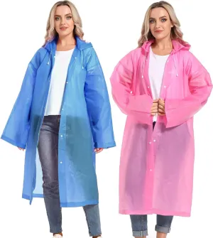 Rain Ponchos for Adults Reusable Raincoats Survival Heavy Duty Military Impermeable 2 Packs Rain Coat