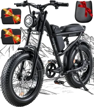 Riding'times 1500W Electric Bike for Adults Full Suspension, 20.4AH Long Seat Dirt Bike with 20" Fat Tire, Max 31MPH & 40-150 Miles, Moped Style Ebike for Snow, Mountains, Road