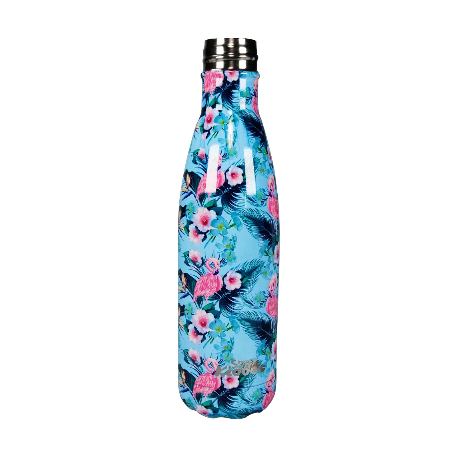 Smily Kiddos 500 ML Stainless Steel  Water Bottle Flamingo Theme Light Blue