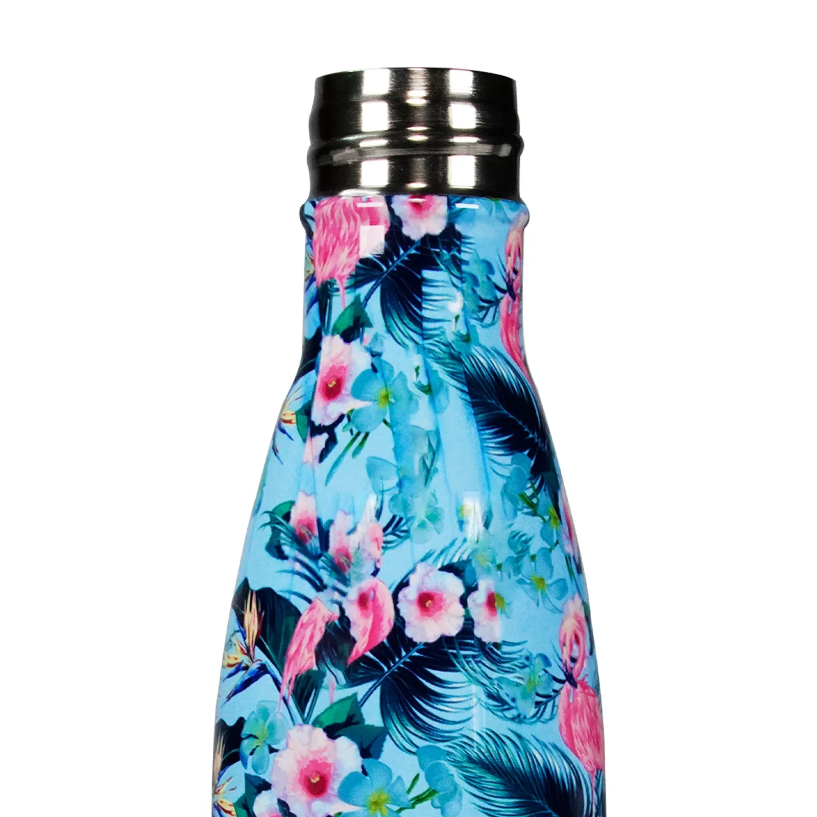 Smily Kiddos 500 ML Stainless Steel  Water Bottle Flamingo Theme Light Blue