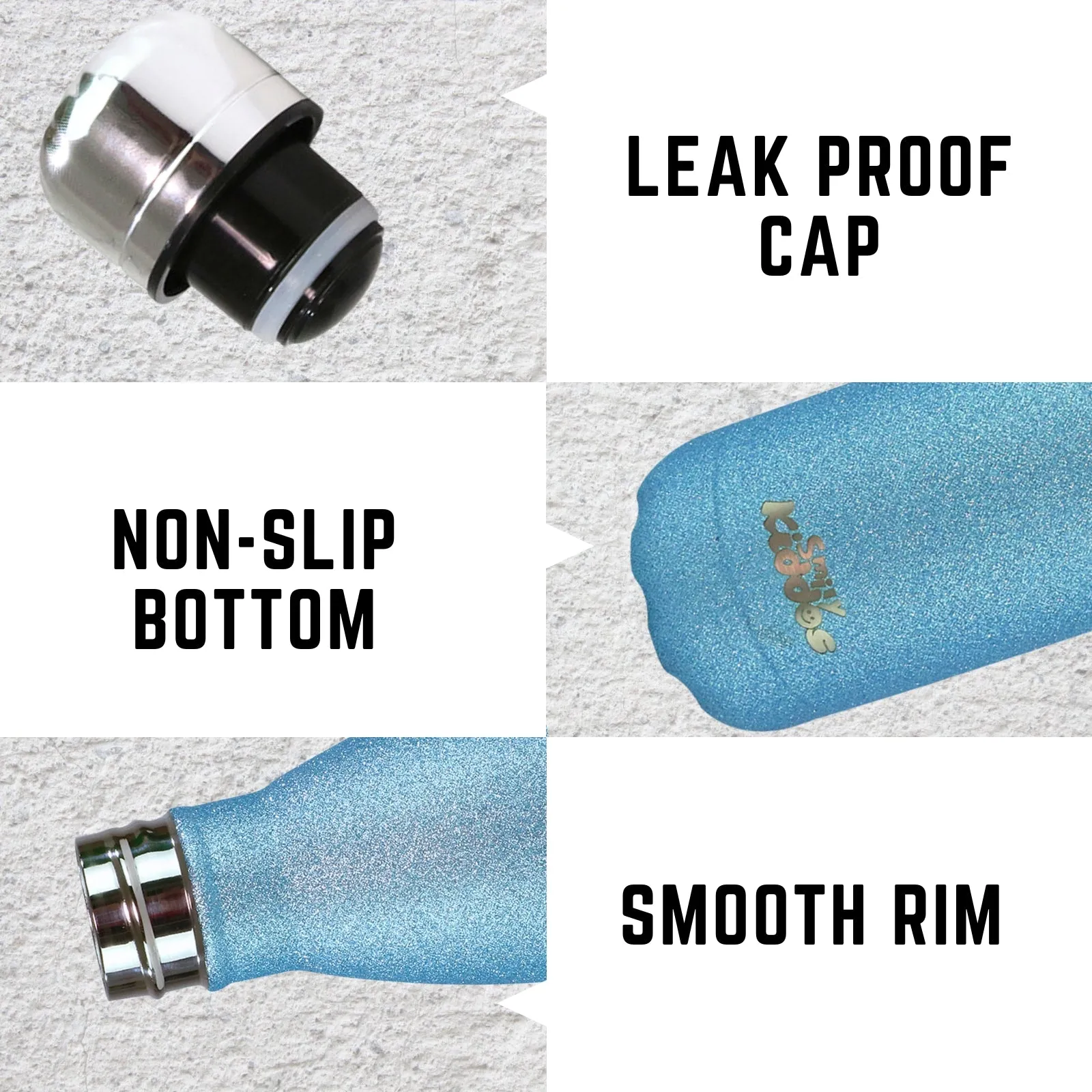 Smily Kiddos 500 ML Stainless Steel Water Bottle  - Glitter Light Blue