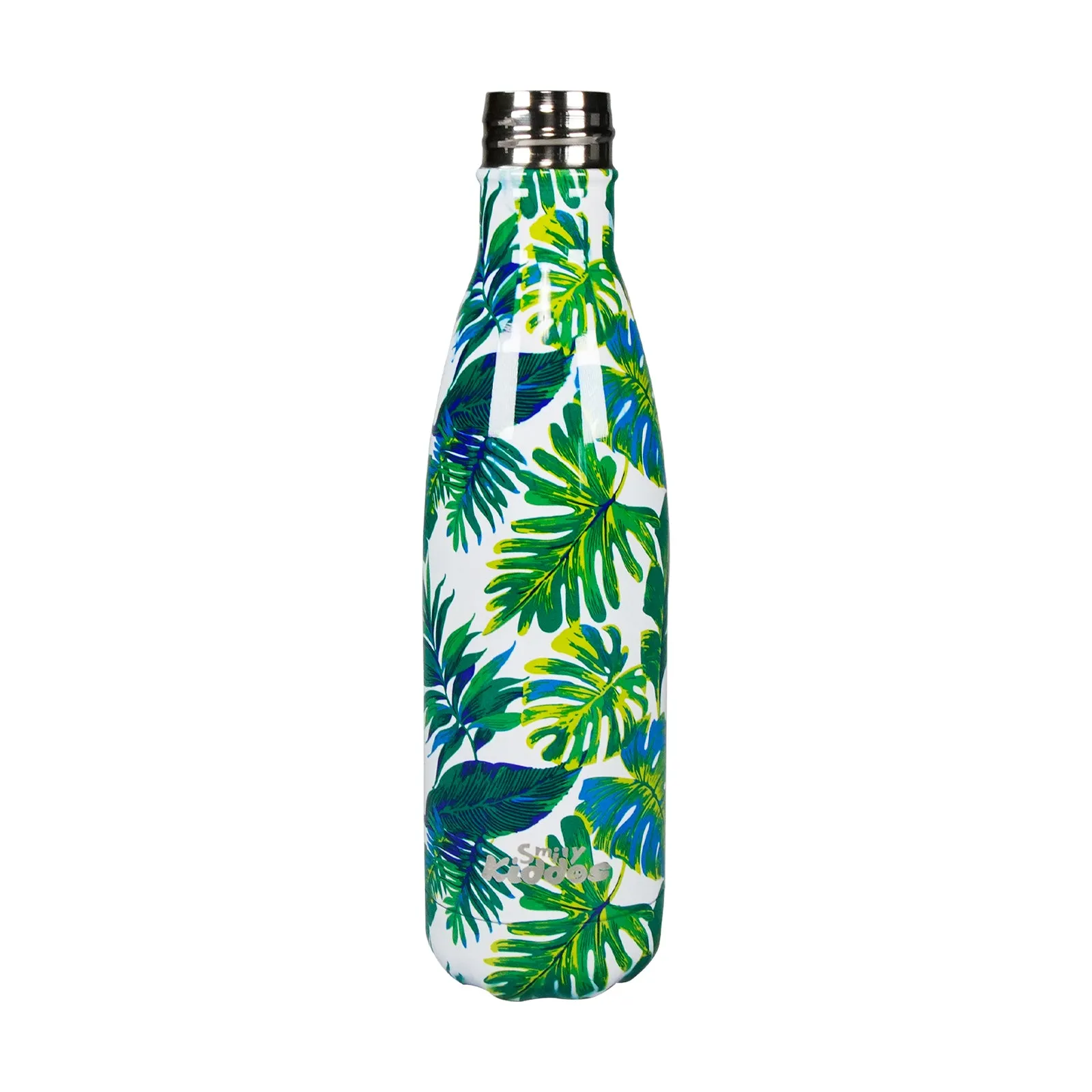 Smily Kiddos 500 ML Stainless Steel  Water Bottle Leaf Theme White Green