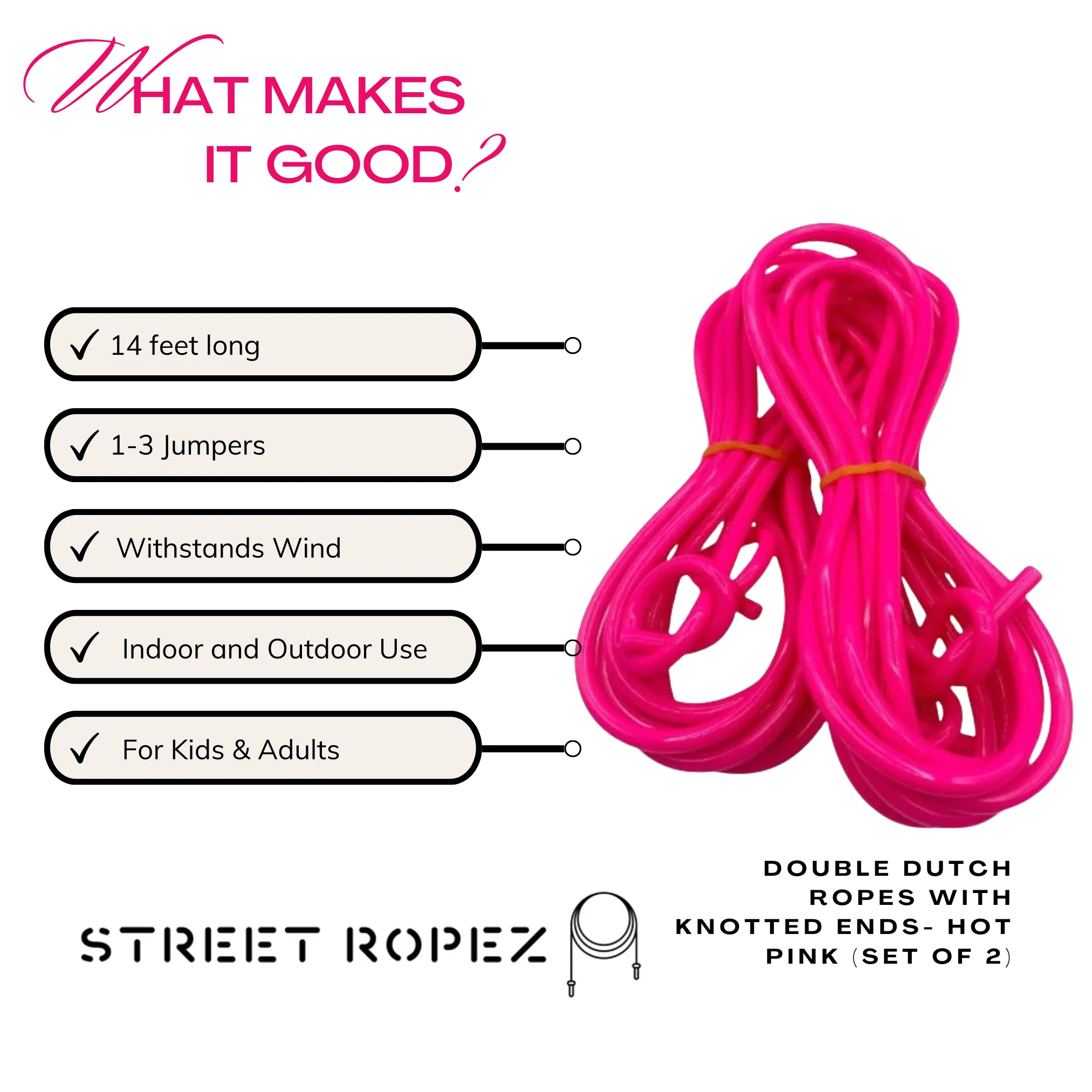 Street Ropez Double Dutch Ropes with Knotted Ends- Set of 2 Ropes
