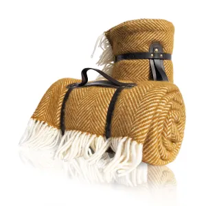 Thyme Fishbone Picnic Blanket in Mustard