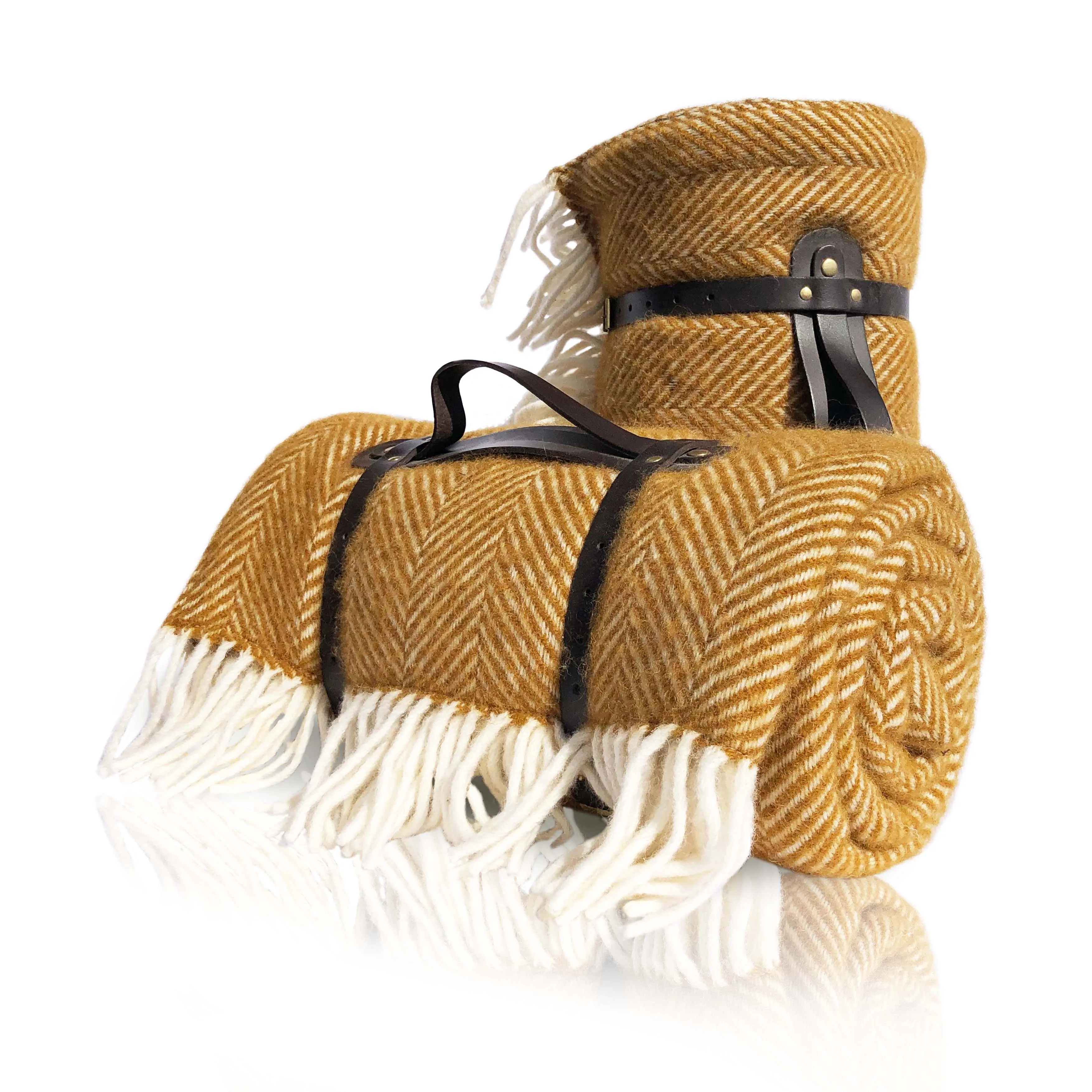 Thyme Fishbone Picnic Blanket in Mustard