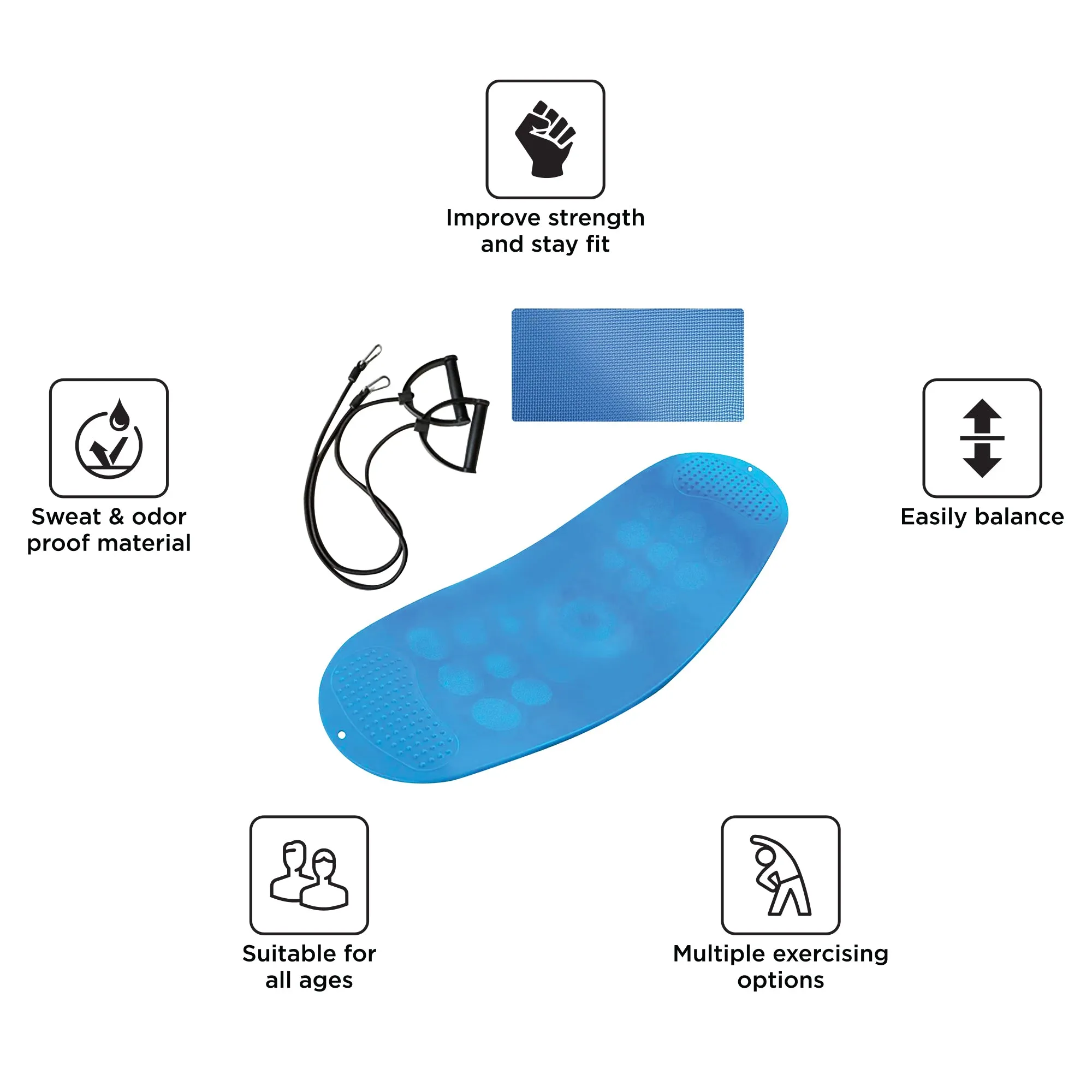 TRAKK Balance Board with Resistance Bands- Fitness Board for Workout