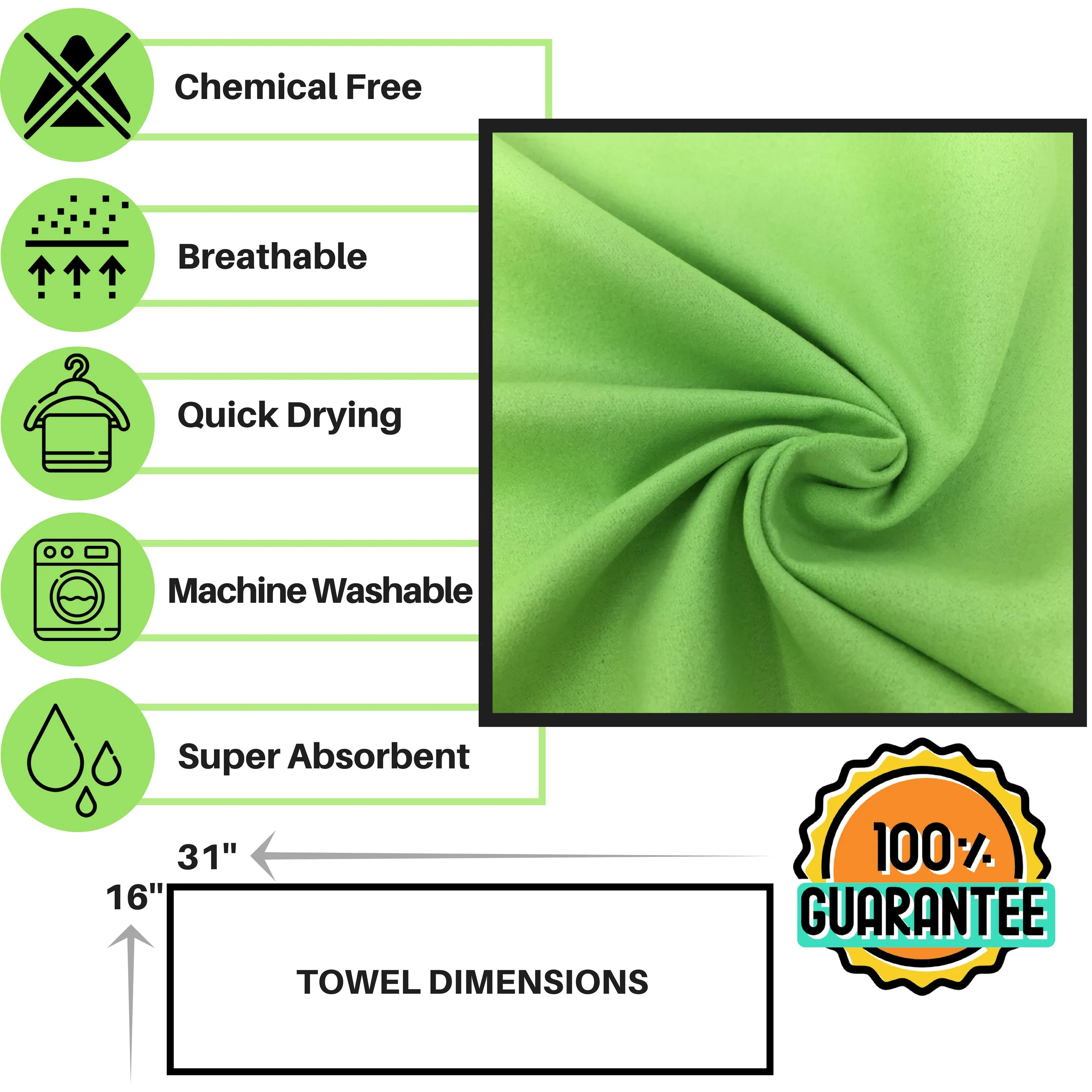 Travel Towel 2 Pack GREEN 71x31  31x16 inch