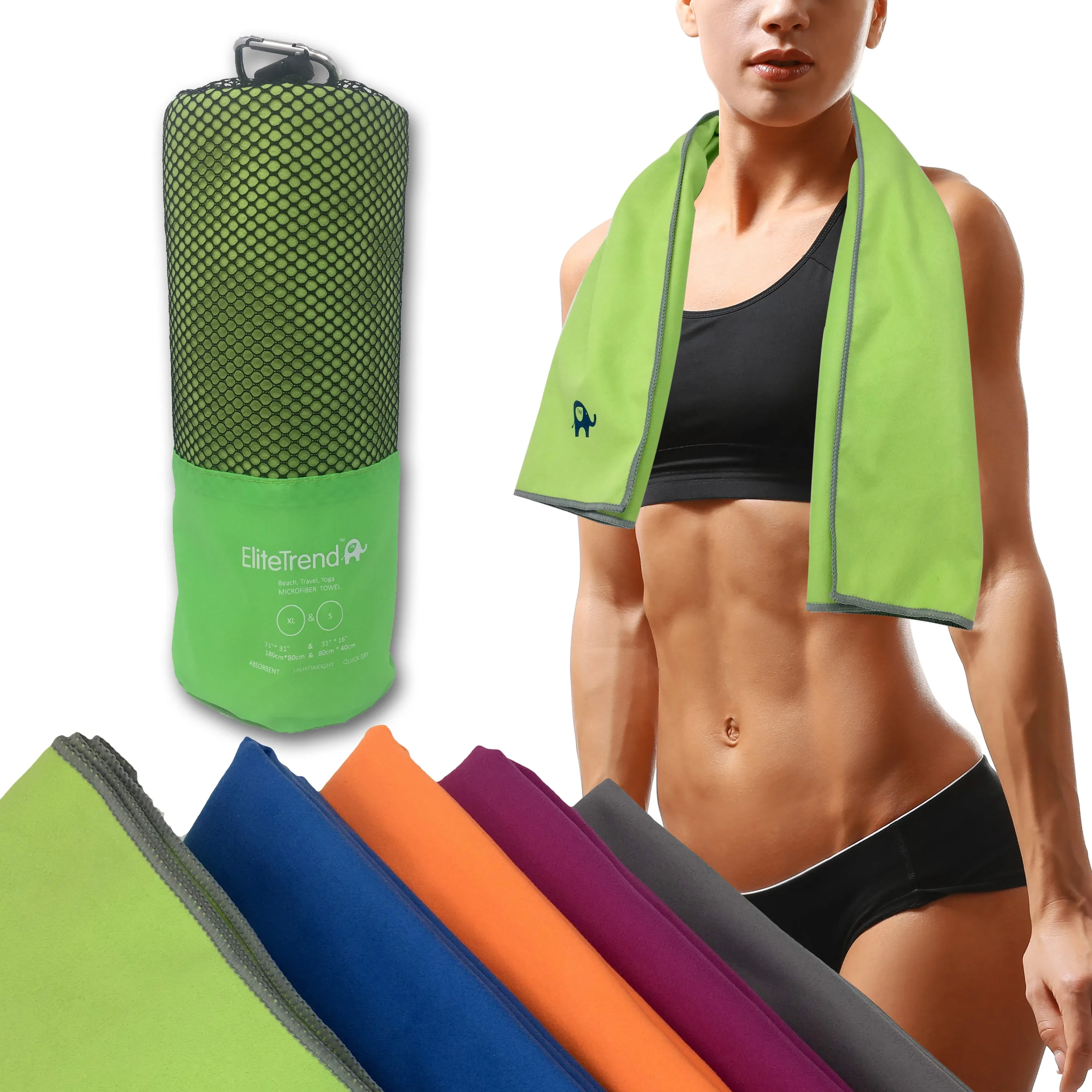 Travel Towel 2 Pack GREEN 71x31  31x16 inch