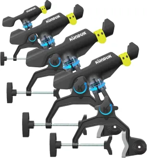Upgraded Fishing Rod Holder with Button-Lock 360 Dual Rotation, Universal Silicone Strap & Enlarged V-Clamp  Fits Round/Square Tubes, Secure Adjustable Boat Fishing Gear for All Rod Sizes