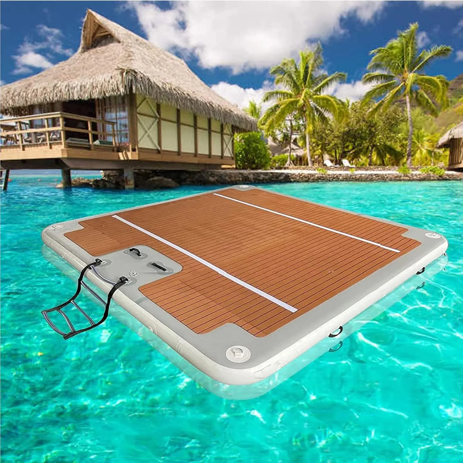 Water Inflatable Dock, Inflatable Floating Beach Raft Motorboat Floating Dock Raft, Suitable for Water Garden Lake, 3 * 3M