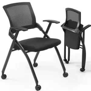 ZUN 2 Pack Stackable Conference Room Chairs with Wheels, Folding Office Chair with Rebound Back, Padded 67372480