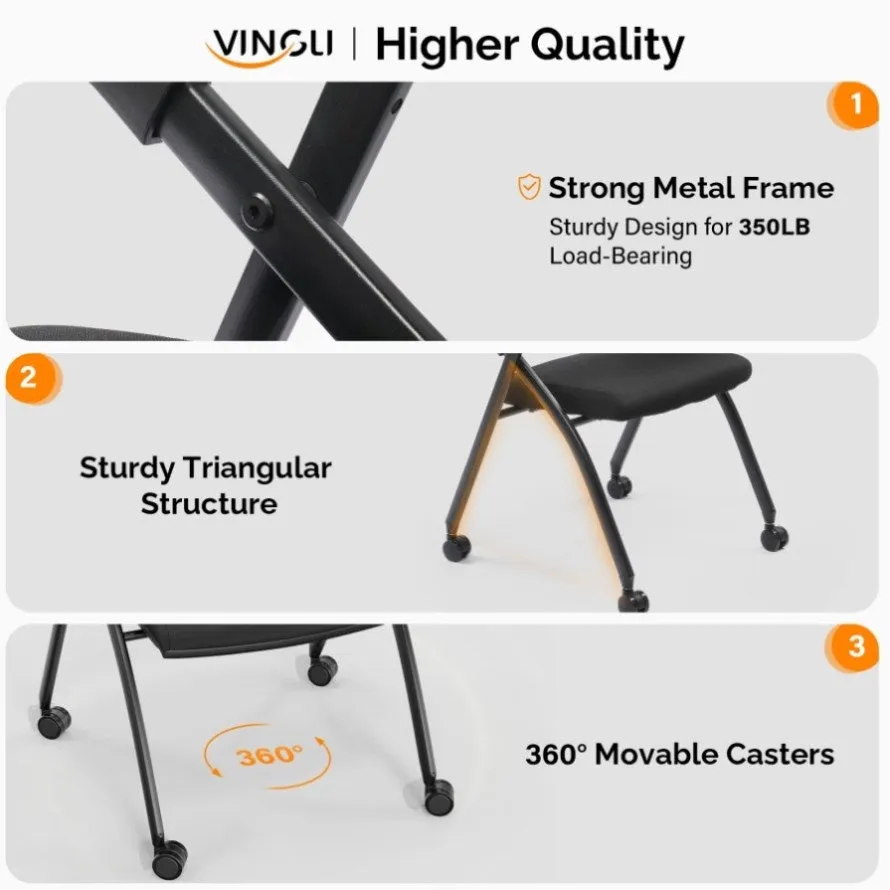 ZUN 2 Pack Stackable Conference Room Chairs with Wheels, Folding Office Chair with Rebound Back, Padded 67372480