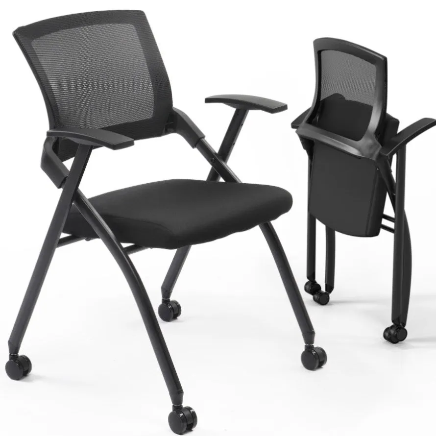 ZUN 2 Pack Stackable Conference Room Chairs with Wheels, Folding Office Chair with Rebound Back, Padded 67372480